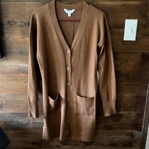 Long Button-Front Brown Cardigan